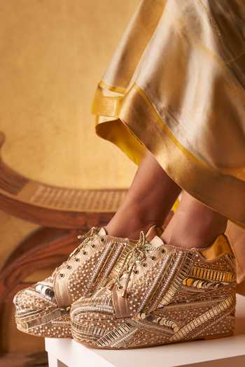 Shop_Tiesta_Gold Poppy Dark Platform Sneakers _at_Aza_Fashions