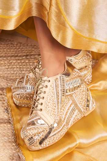 Buy_Tiesta_Gold Poppy Dark Platform Sneakers _at_Aza_Fashions
