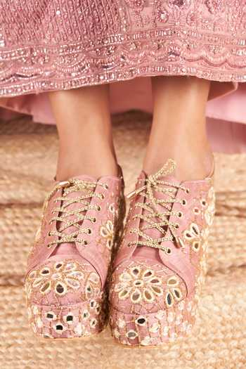 Buy_Tiesta_Mauve Blush Mirror Work Platform Sneakers _at_Aza_Fashions