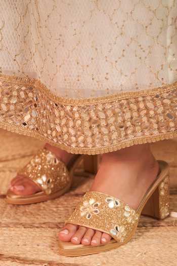 Buy_Tiesta_Gold Embroidery, Mirrors, Glitter Dark Bloom Block Heels _at_Aza_Fashions