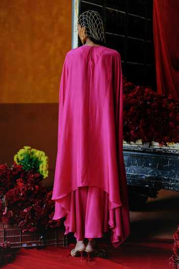 Shop_Alam By Tulsi Patel_Pink Silk Embroidery, Zari, Fabric Flowers Handwoven Kurta And Dhoti Pant Set _at_Aza_Fashions