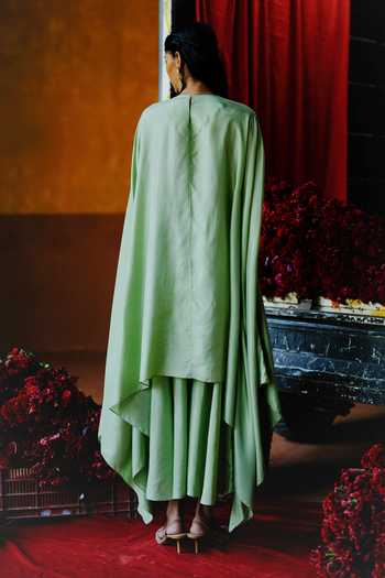 Shop_Alam By Tulsi Patel_Mint Silk Embroidery, Fabric Flowers Aprajita Handwoven Tunic And Dhoti Pant Set _at_Aza_Fashions