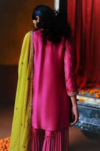 Shop_Alam By Tulsi Patel_Pink Silk Embroidery, Tassels Round Neck Mahua Kurta Sharara Set _at_Aza_Fashions