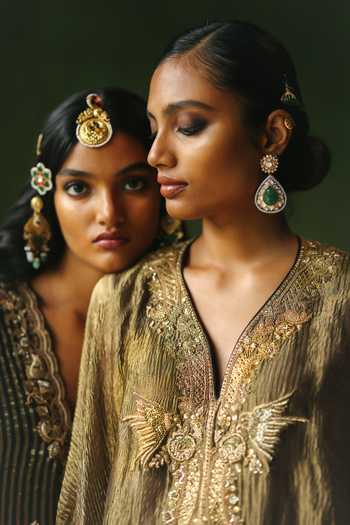 Shop_Alam By Tulsi Patel_Black Silk, Cotton, Tissue Embroidery V-neck Raina Cape And Pant Set 