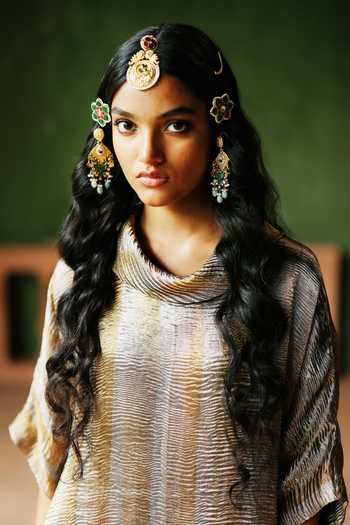 Buy_Alam By Tulsi Patel_Gold Organza, Tissue Cowl Neck, Yes Raha Kurta And Pant Set 
