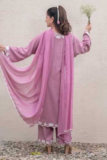 Shop_Daljit Sudan_Pink Cotton, Organza Embroidery V-neck, Yes Bodice Kurta Set _at_Aza_Fashions