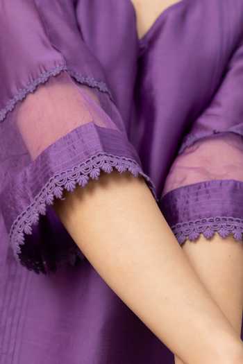 Shop_ASRUMO_Purple Chanderi Embroidery V-neck Straight Kurta Set _Online_at_Aza_Fashions