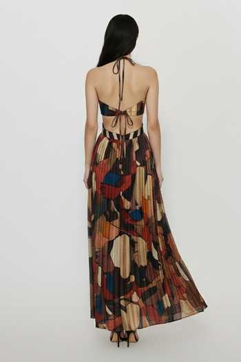 Shop_House Of Varada_Brown Chinon Halter Neck Bohemian Mosaic Print Maxi Dress _at_Aza_Fashions