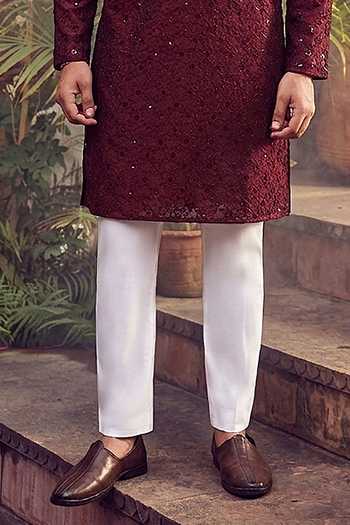 Shop_Jhambthreads_Maroon Cotton, Silk Embroidery, Sequins Kurta And Pant Set _Online_at_Aza_Fashions