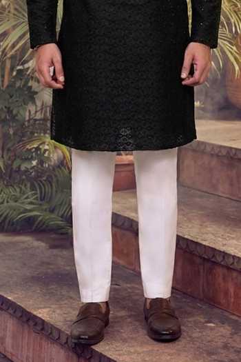 Buy_Jhambthreads_Black Cotton, Silk Embroidery, Sequins Kurta And Pant Set _Online_at_Aza_Fashions