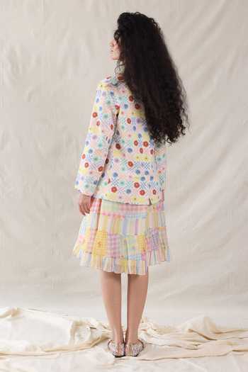 Shop_Dhaari_Multi Color Silk, Cotton Hand Painted Floral Handwoven Jacket _at_Aza_Fashions