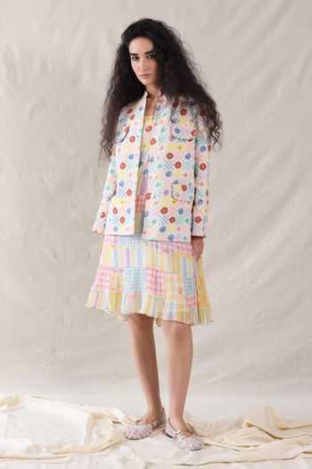 Buy_Dhaari_Multi Color Silk, Cotton Hand Painted Floral Handwoven Jacket _at_Aza_Fashions