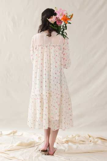 Shop_Dhaari_Off White Silk, Cotton High Neck Handwoven Dress And Slip Set _at_Aza_Fashions
