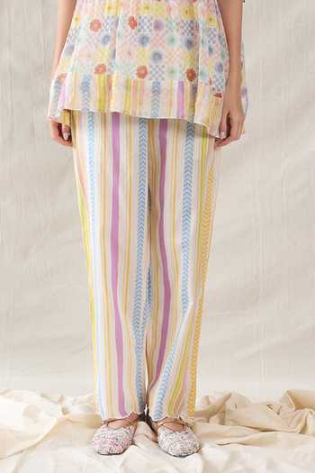 Dhaari_Multi Color Silk, Cotton Handwoven Pant _Online_at_Aza_Fashions