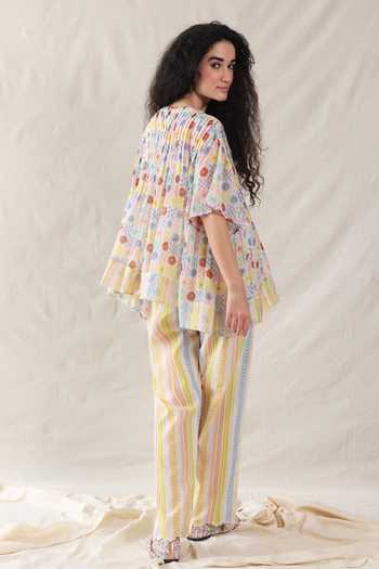 Shop_Dhaari_Multi Color Silk, Cotton Round Neck Handwoven Top And Slip Set _at_Aza_Fashions