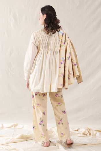 Shop_Dhaari_Yellow Silk, Cotton Collared Handwoven Jacket _Online_at_Aza_Fashions