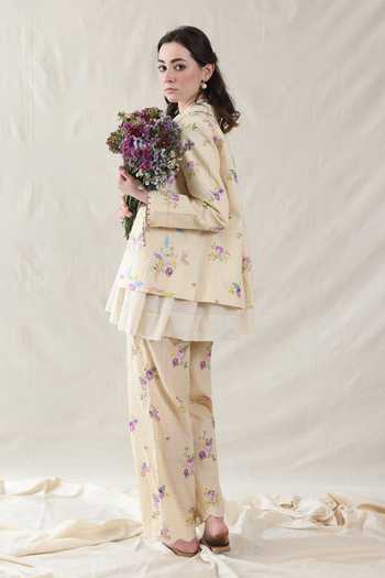Buy_Dhaari_Yellow Silk, Cotton Collared Handwoven Jacket 