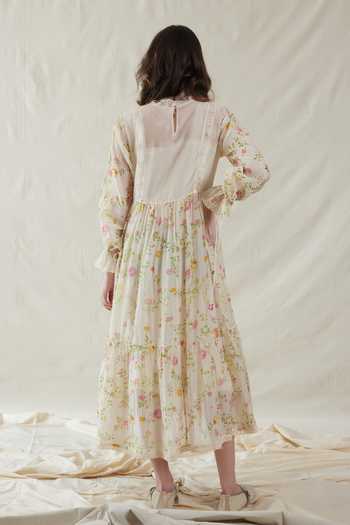 Shop_Dhaari_Pink Silk, Cotton High Neck Handwoven Dress And Slip Set _at_Aza_Fashions