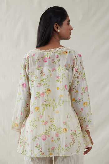 Shop_Dhaari_Pink Silk, Cotton V-neck Handwoven Blouse And Slip Set _at_Aza_Fashions