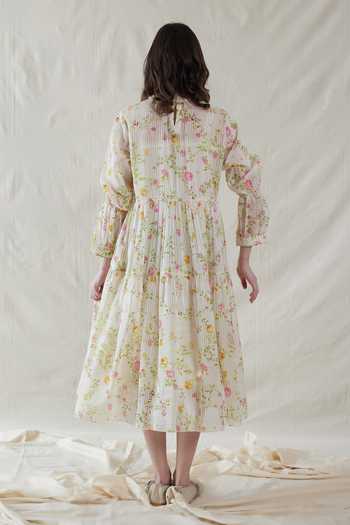 Shop_Dhaari_Pink Silk, Cotton Round Neck Hand Painted Handwoven Dress And Slip Set _at_Aza_Fashions