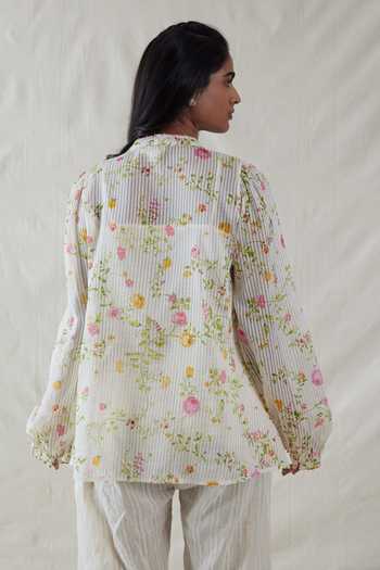 Shop_Dhaari_Pink Silk, Cotton Mandarin Collar Handwoven Top And Slip Set _at_Aza_Fashions