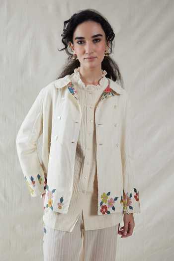 Buy_Dhaari_Off White Silk, Cotton Handwoven Coat _at_Aza_Fashions