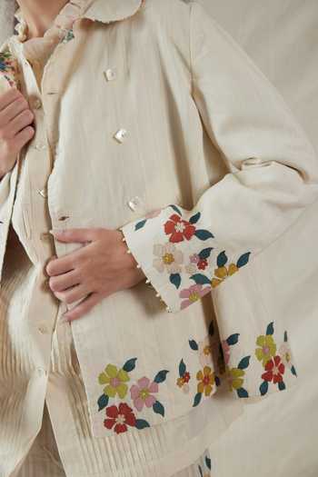 Dhaari_Off White Silk, Cotton Handwoven Coat _Online_at_Aza_Fashions