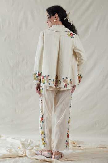 Shop_Dhaari_Off White Silk, Cotton Handwoven Coat _at_Aza_Fashions