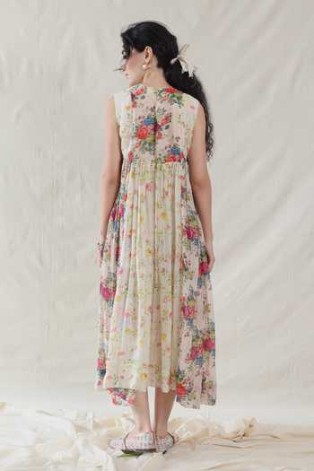 Shop_Dhaari_Pink Silk, Cotton Round Neck Handwoven Dress And Slip _at_Aza_Fashions