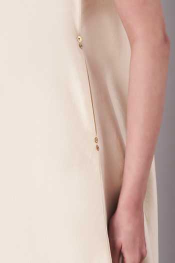 Buy_Doux Amour_Ivory Chanderi, Tissue V-neck, Yes Bloom Embroidered Kurta And Pant Set 