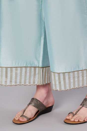 Shop_Doux Amour_Blue Cotton, Chanderi, Tissue Spring Collage Embroidered Kurta And Palazzo Set _Online_at_Aza_Fashions