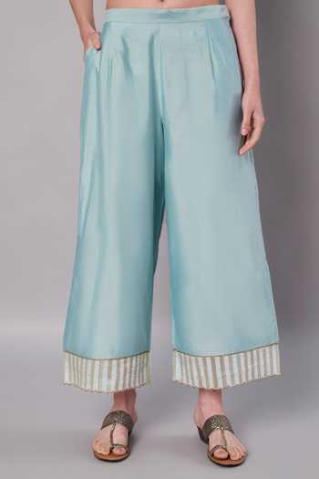 Doux Amour_Blue Cotton, Chanderi, Tissue Spring Collage Embroidered Kurta And Palazzo Set _at_Aza_Fashions