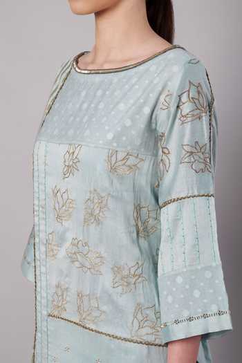 Buy_Doux Amour_Blue Cotton, Chanderi, Tissue Spring Collage Embroidered Kurta And Palazzo Set 