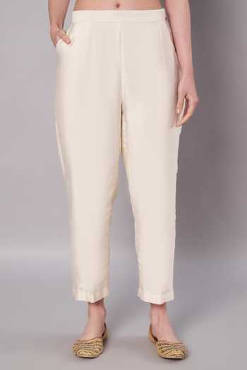 Doux Amour_Ivory Chanderi V-neck Spring Halo Embroidered Anarkali Set _Online_at_Aza_Fashions