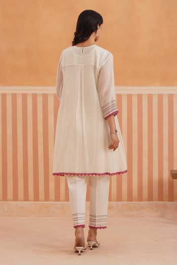 Shop_OMI_Pink Chanderi Embroidery Round Neck Mul Kurta And Pant Set _at_Aza_Fashions