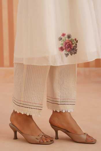 Buy_OMI_Pink Chanderi, Cotton Satin Embroidery Mandarin Collar, Yes Thread Kurta Set _Online_at_Aza_Fashions