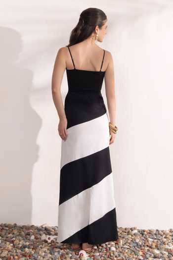 Shop_Zazu_Black Cotton Satin Square Neck Monochrome Maxi Dress _at_Aza_Fashions