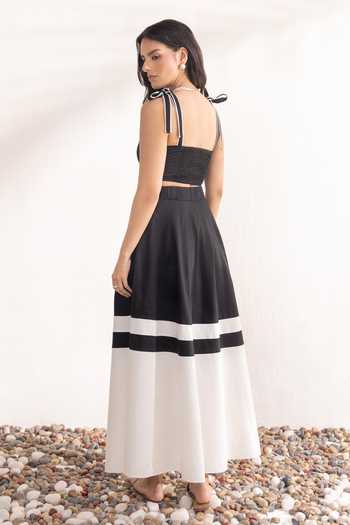 Shop_Zazu_Black Cotton Satin Sweetheart Neck Cropped Top And Two Tone Skirt Set _at_Aza_Fashions