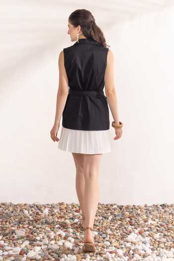 Shop_Zazu_Black Cotton Satin Collared Contrast Hem Short Dress _at_Aza_Fashions