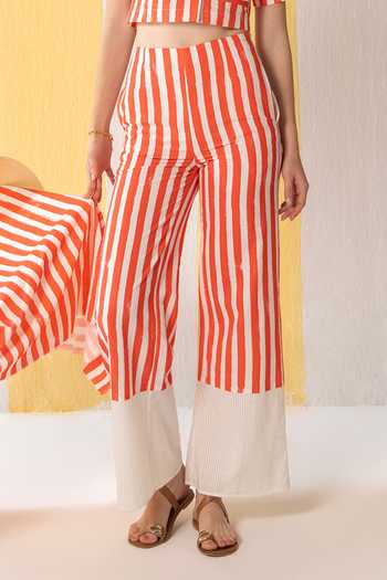 Zazu_White Cotton Collared Striped Pattern Cropped Shirt And Pant Set _Online_at_Aza_Fashions