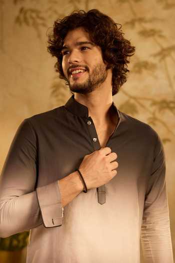 Buy_Zazu_Black Cotton Satin, Lycra Dusk Ombre Kurta And Pant Set _Online_at_Aza_Fashions