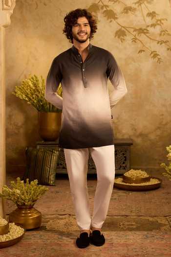 Buy_Zazu_Black Cotton Satin, Lycra Dusk Ombre Kurta And Pant Set _at_Aza_Fashions