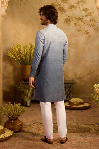 Shop_Zazu_Blue Cotton Satin, Lycra Mist Ombre Kurta And Pant Set _at_Aza_Fashions