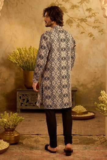 Shop_Zazu_Black Cotton, Rayon Noir Mosaic Kurta Set _at_Aza_Fashions