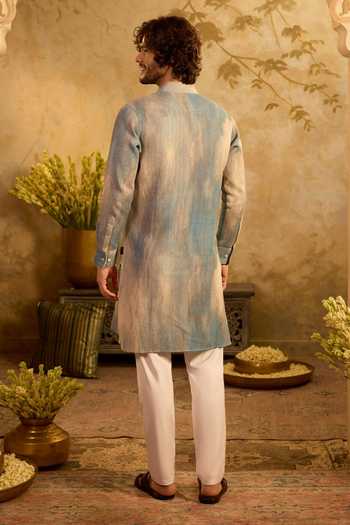Shop_Zazu_Blue Cotton, Lycra Ombre Kurta And Pant Set _at_Aza_Fashions