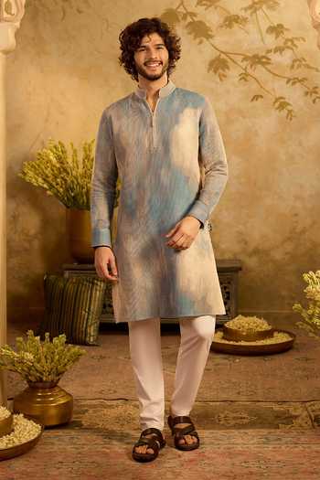 Buy_Zazu_Blue Cotton, Lycra Ombre Kurta And Pant Set _at_Aza_Fashions
