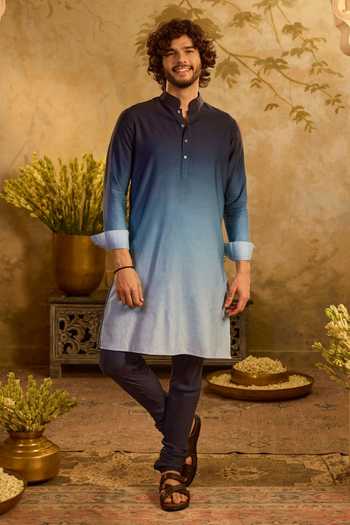 Buy_Zazu_Blue , Satin, Satin, Rayon Ombre Kurta And Pant Set _at_Aza_Fashions