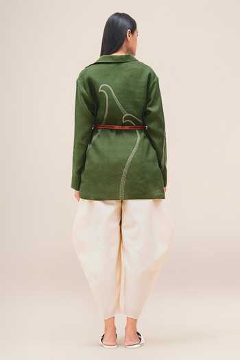 Shop_Ampm_Green Linen Collared Bulbul Shirt _at_Aza_Fashions