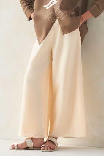 Buy_Ampm_Brown Linen Round Neck Aquila Shirt And Palazzo Set _Online