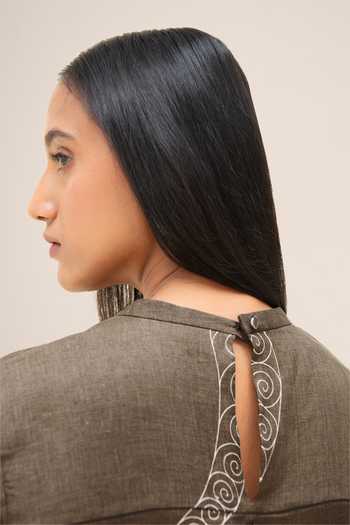 Shop_Ampm_Brown Linen Round Neck Aquila Shirt And Palazzo Set _Online